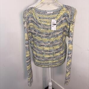 LUSH Open Knit Sweater Xlarge  Multicolor Striped Bell Sleeve Cropped NEW W tags